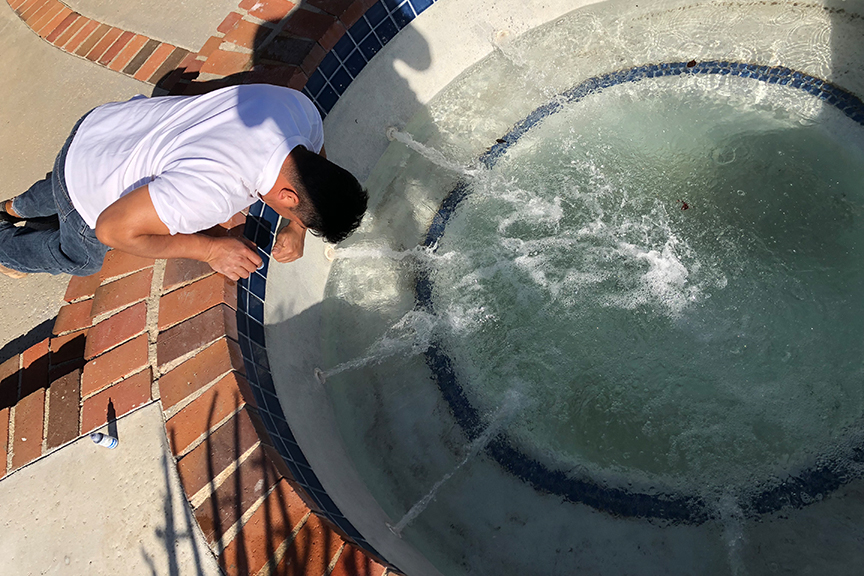 Repairing pool leaks in a broken spa jet line